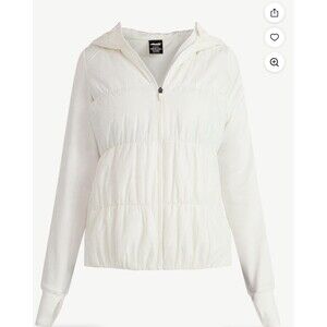 Avia Women's White Quilted Puffer Jacket Hoodie Athletic Size XL With Thumbholes